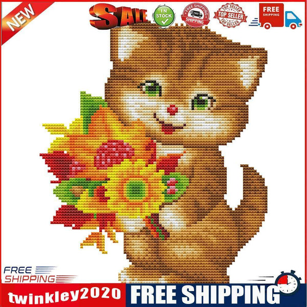 14CT Counted Cross Stitch Kits DIY Sunflower Cat Embroidery Home Needlework