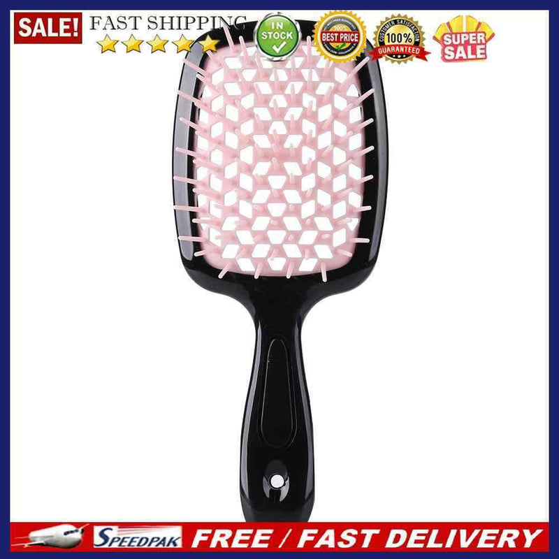 Wide Teeth Air Cushion Comb Scalp Massage Salon Hair Brush (Black Pink)