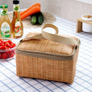 Keep Warm Woven Waterproof Wicker Picnic Basket Lid and Handle Rattan Bag