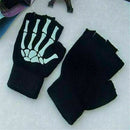 Gothic Knitted Black with White Skeleton Bones Fingerless Punk~ Gloves Sale T7T0