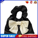 Fashion Women Pleated PU Leather Bow Purse Ladies Hit Color Handbag (Black)