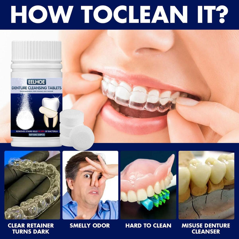 Denture Cleansing Tablets Orthodontic Retainer Mouth Guard Brace Sterilizing`