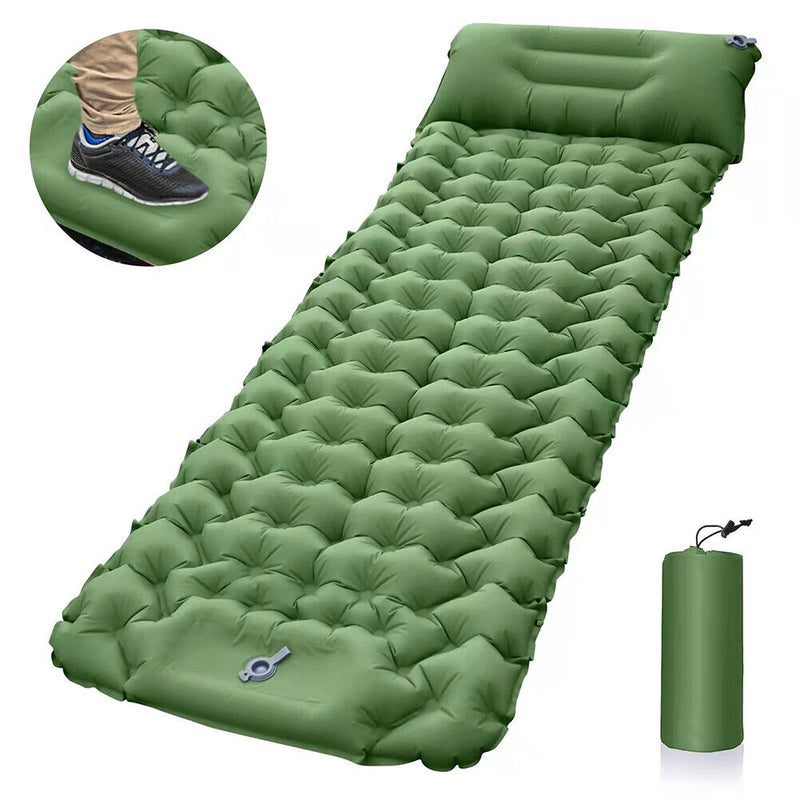 Outdoor Sleeping Pad Built-in Foot Air Pump Inflatable Mattress (Green) Newly
