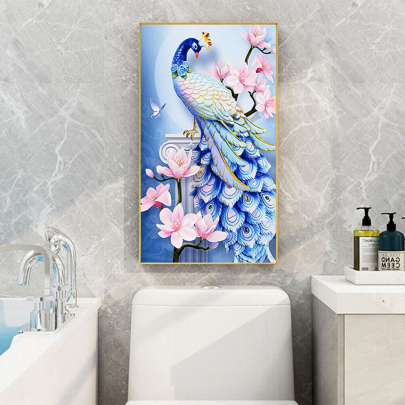 Blue Peacock Oil Paint By Numbers Kits DIY Handpainted on Canvas Wall Unframed