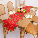 Embroiderd Christmas Poinsettia Table Runner Wedding Holiday Table Decor14x68in