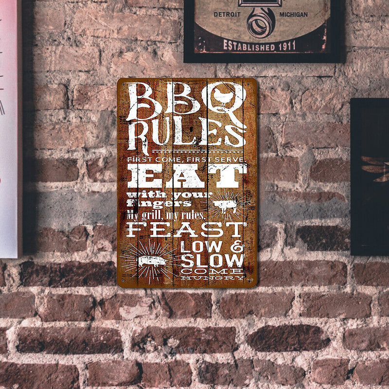 BBQ Plate Metal Tin Sign Retro Plaque for Bar Pub Wall Poster Art (C)