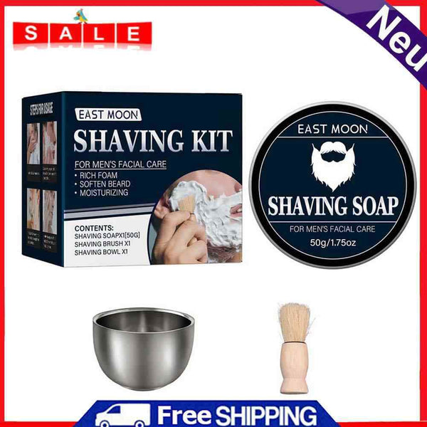 3x Mens Shaving Soap Kit with Shaving Brush Bowl Facial Beard Mustache Cleaning