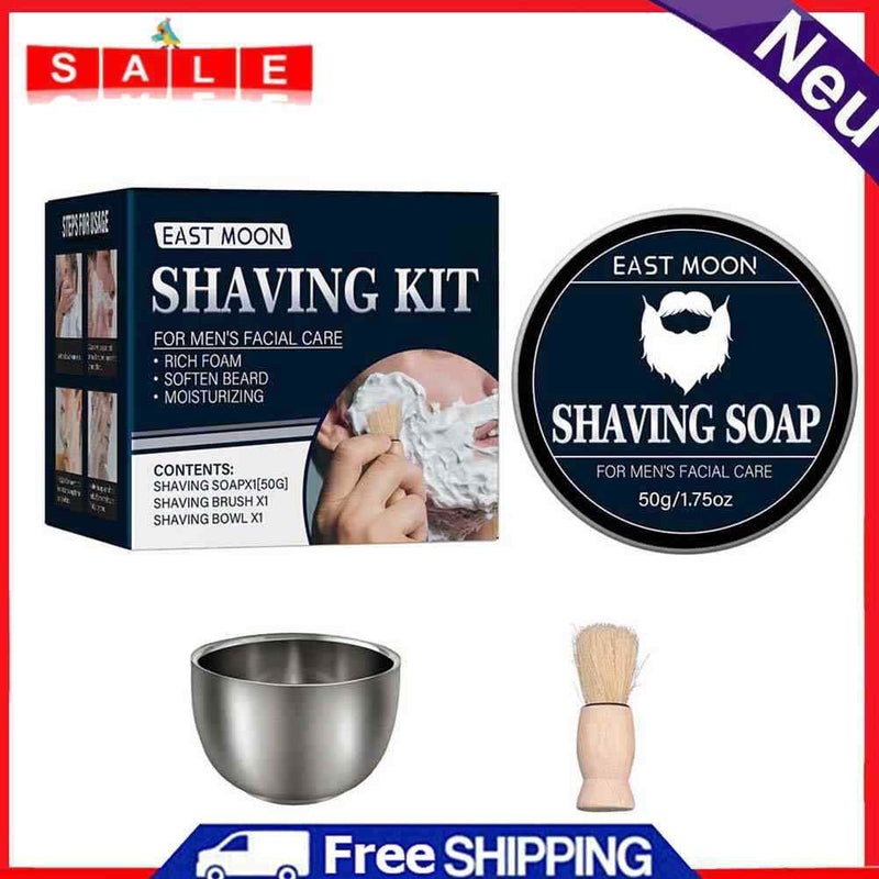 3x Mens Shaving Soap Kit with Shaving Brush Bowl Facial Beard Mustache Cleaning