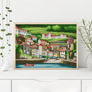 14CT Full Cross Stitch Seaside Town DIY Printed Wall Art Crafts Home Decorations
