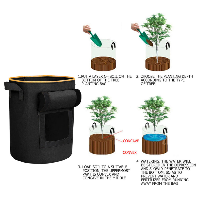 5 Pack Plant Grow Bags with Flap Potato Tomato Planting Pouch Non-Woven Fabric