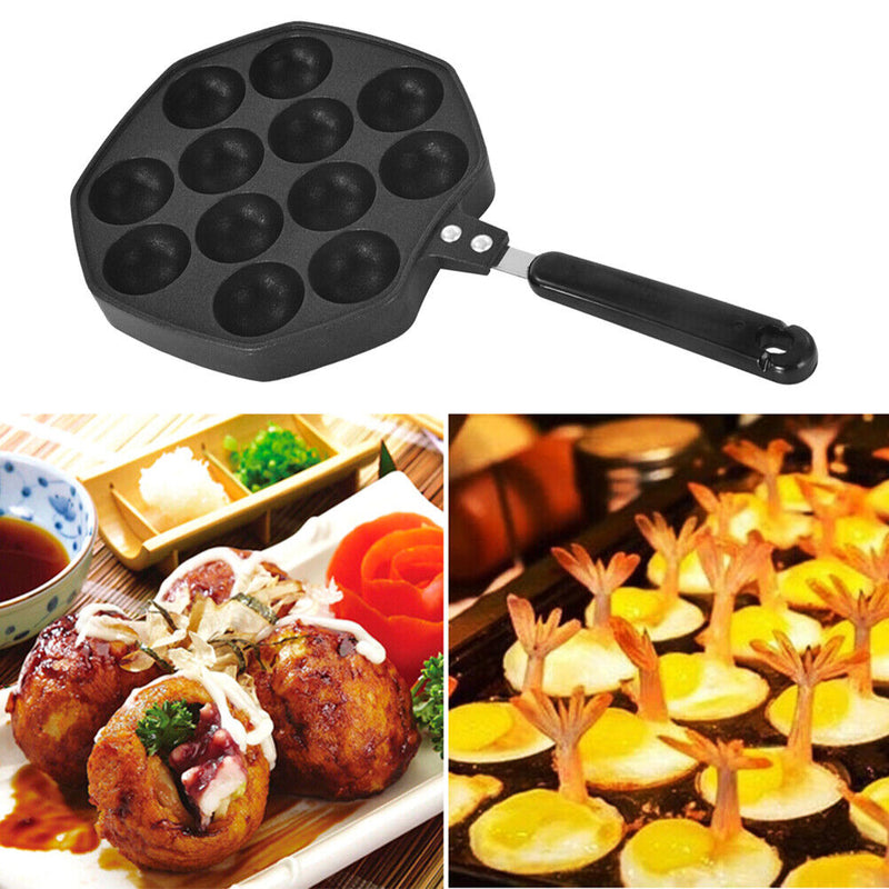 12 Cavities Aluminum Takoyaki Pan Maker Octopus Small Balls Baking Tools Newly