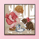 DIY Cotton Thread Feeding Cats Partial Cross Stitch Stamped Embroidery Set Craft