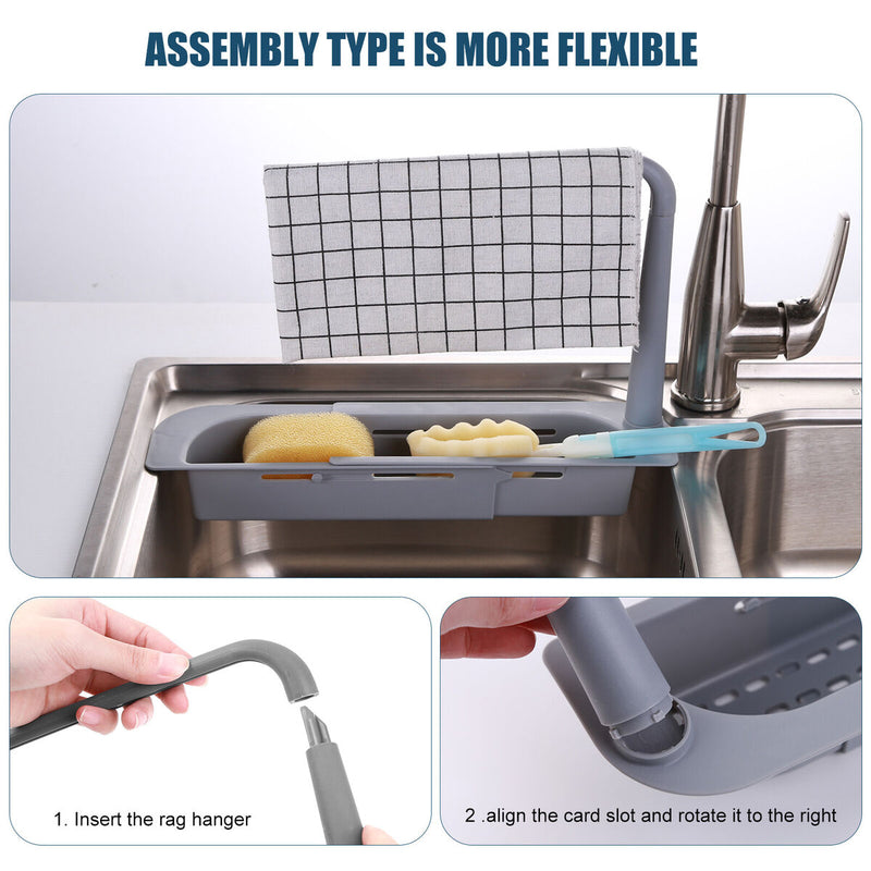 Expandable Kitchen Sink Rack Retractable Household Sink Dish Pool (Grey) Newly