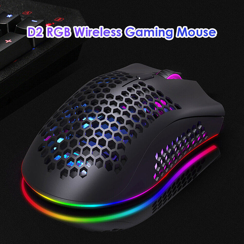 D2 2.4GHz RGB Wireless Gaming Mouse Rechargeable Hollow PC Mice (Black)