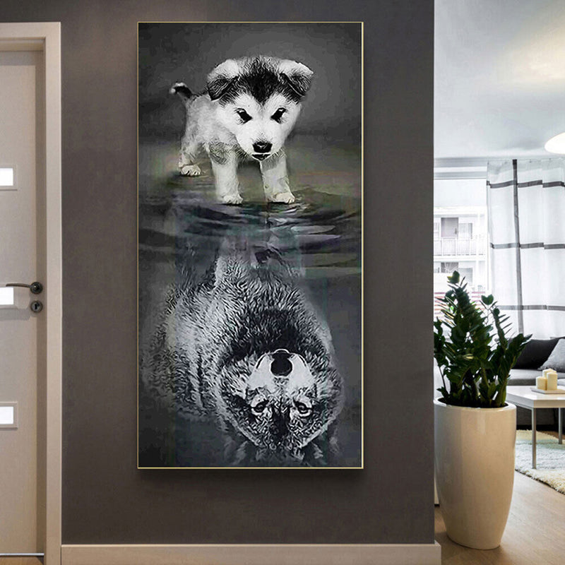 Dog Reflection Wolf Oil Paint By Numbers Kits DIY Handpainted on Canvas Wal
