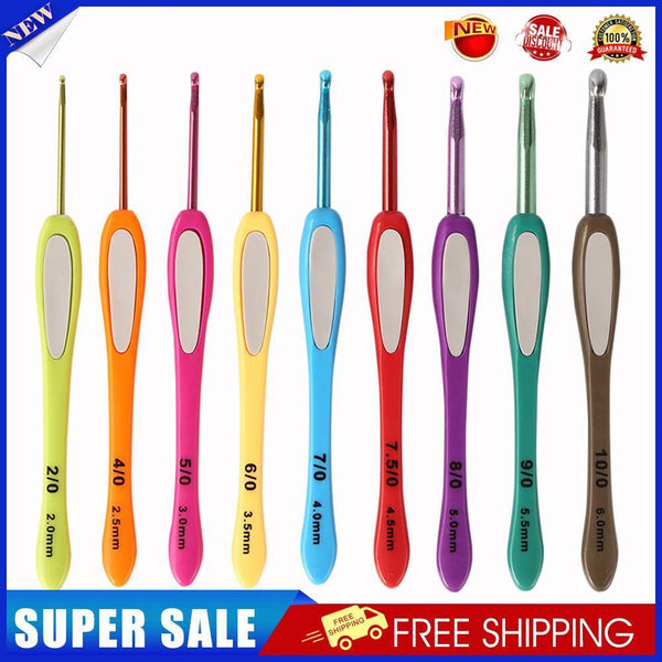 9pcs Aluminum Crochet Hooks ABS Handle Knitting Yarn Sweater Weave Tool (A)