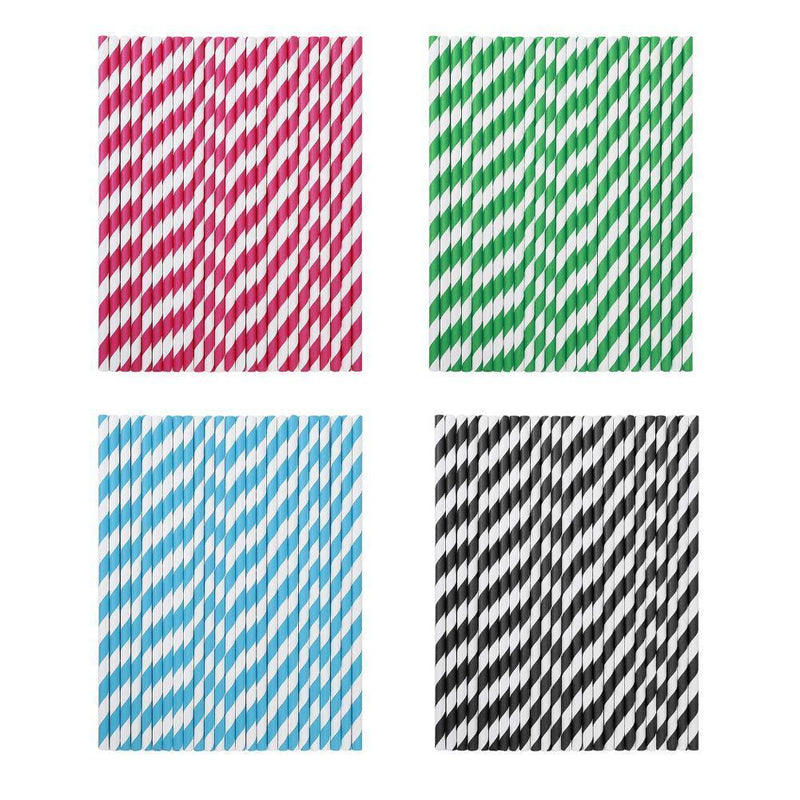 Paper Straws-Durable Rainbow Drinking Straws Party Decor Supply (Black)