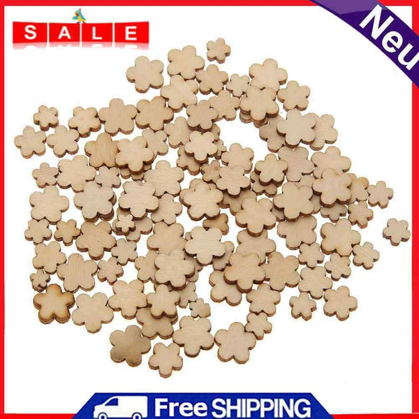 100pcs Mix Size Wooden Plum Blossoms Flowers Buttons DIY Sewing Scrapbook Decor