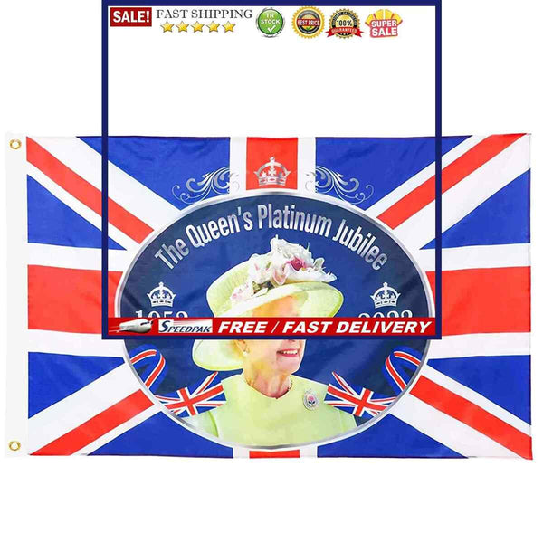 Queen Platinum Jubilee Flag - Polyester Queen Elizabeth Party Flag 5ft X 3ft