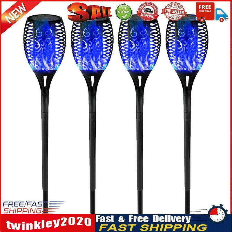 12LED Solar Flame Torch Light Blue Flickering Night Lamp Yard Decor (4pcs) Newly