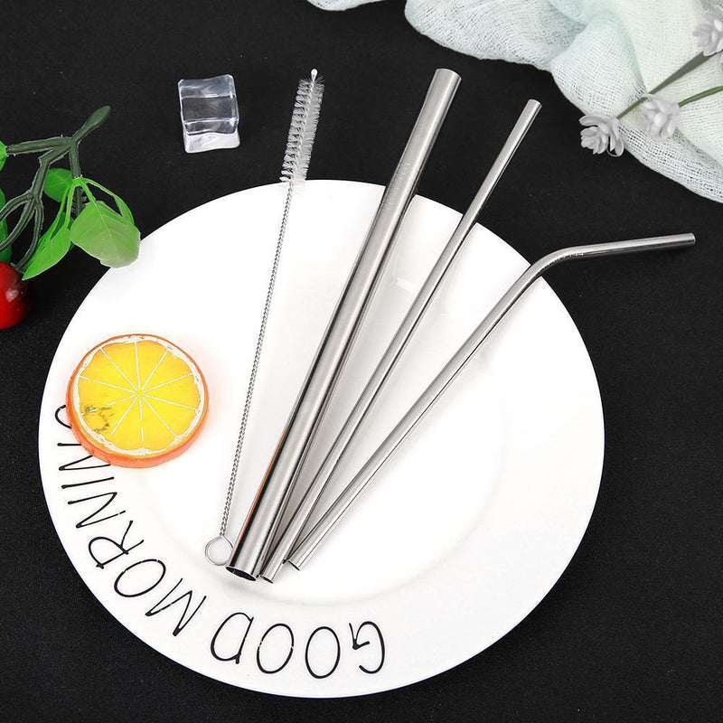 5pcs Stainless Steel Reusable Drinking Straw Set with Cleaner Brush Kitchen T