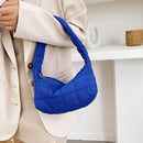 Women Space Padded Nylon Top-handle Bag Zipper Underarm Bag (Blue)