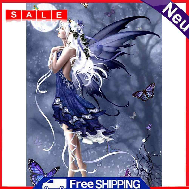 DIY Blue Butterfly Fairy Full Round Drill Kit 5D Mosaic Diamond Painting Craft