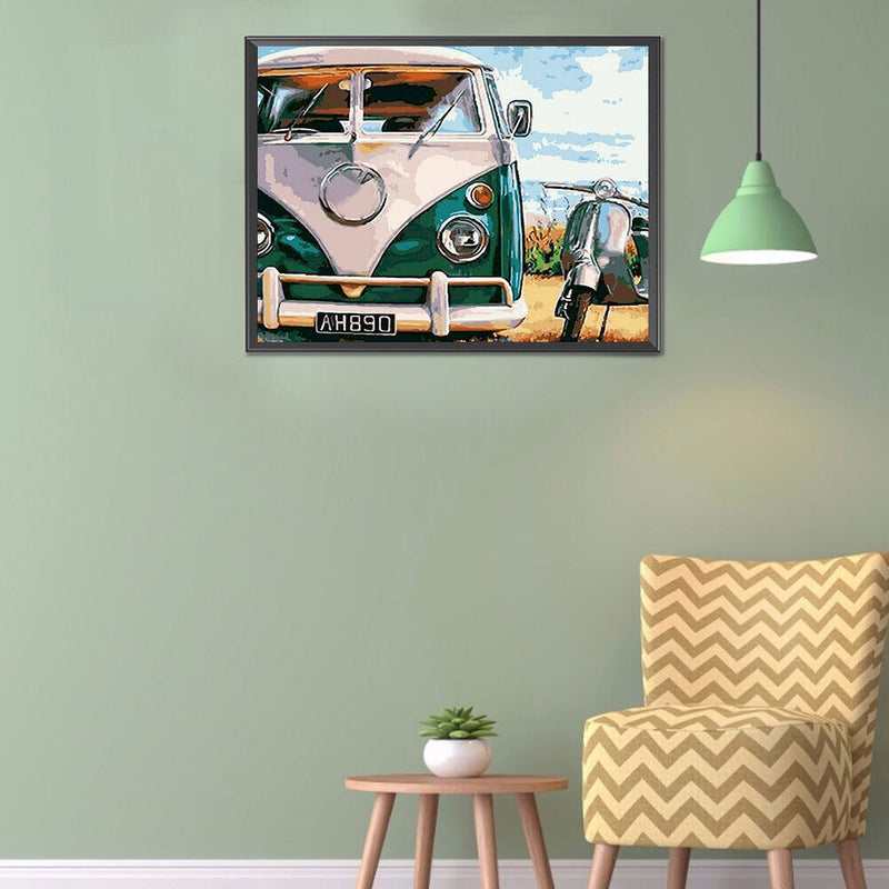 Bus Motorcycle Oil Paint By Numbers Kits DIY Handpainted on Canvas Wall Pictures