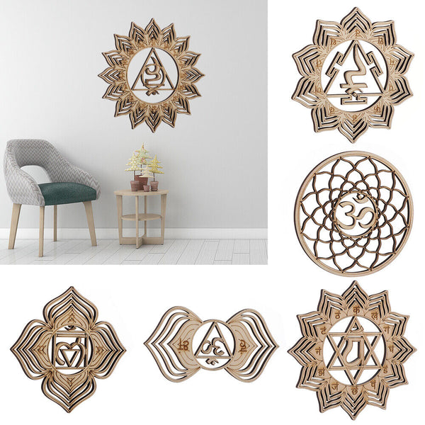 Wooden Wall Sign Flower Of Life Energy Mat Slice Wood Base Meditation Energy