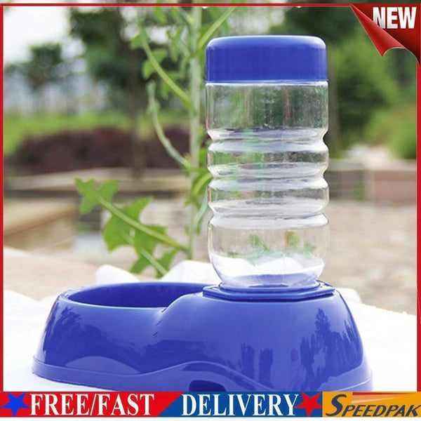 Pet Dog Puppy Cat Automatic Water Dispenser Food Dish Bowl Feeder Blue #F