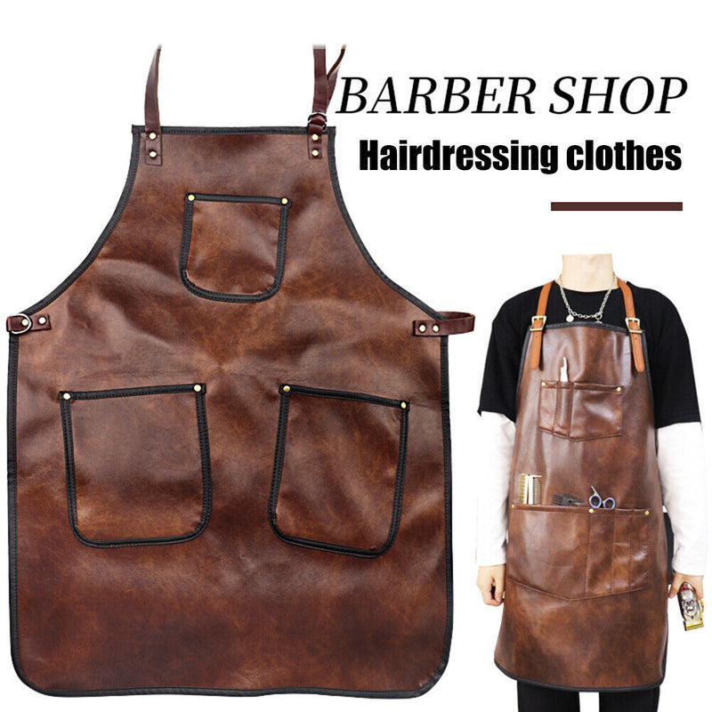 Barbershop Retro Multi Pocket Dyeing and Cutting Hair Leather Denim Apron Salon