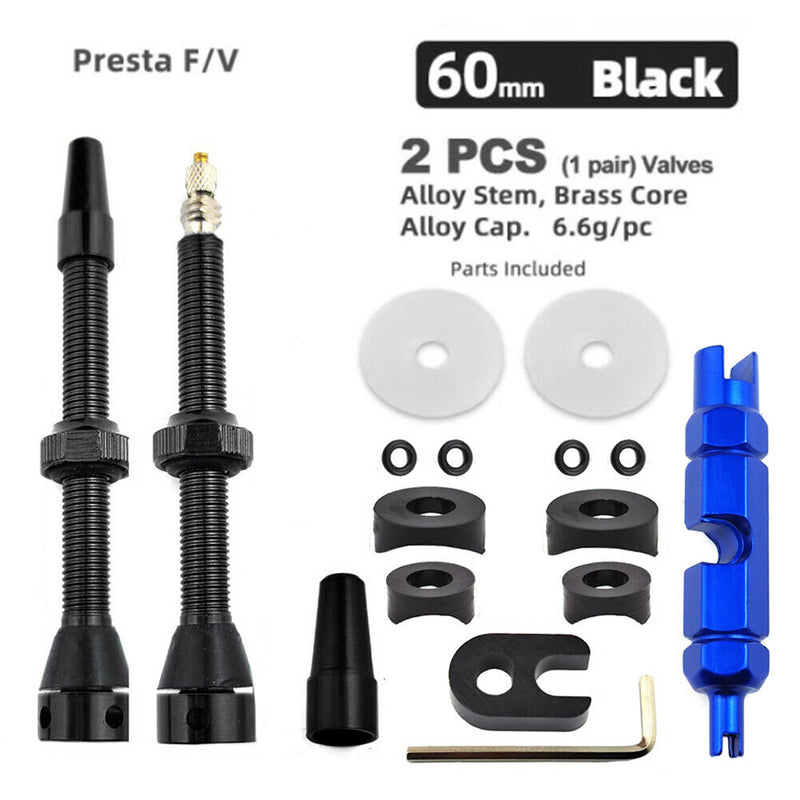 Bike Tubeless Presta Valve Set Bike CNC Machined Anodized Tool (60mm Black)