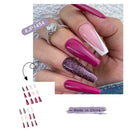 Long False Nails 24 PCS Ballerina Rose Red French Full Cover Manicure Tool E6B4