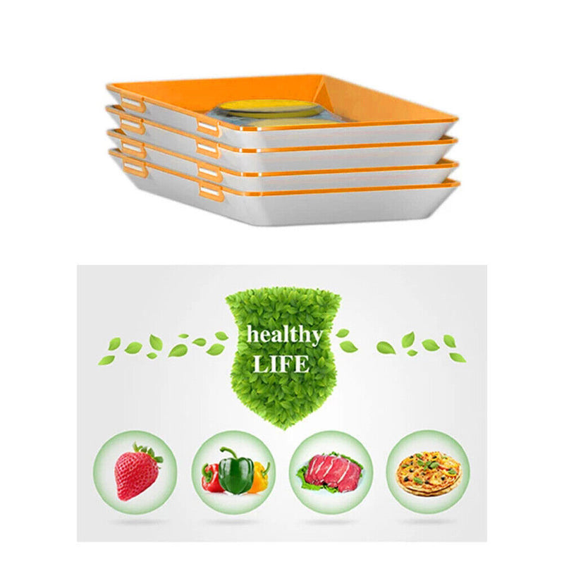 Food Preservation Tray Plastic Food Fresh Storage Plates Container (Orange)