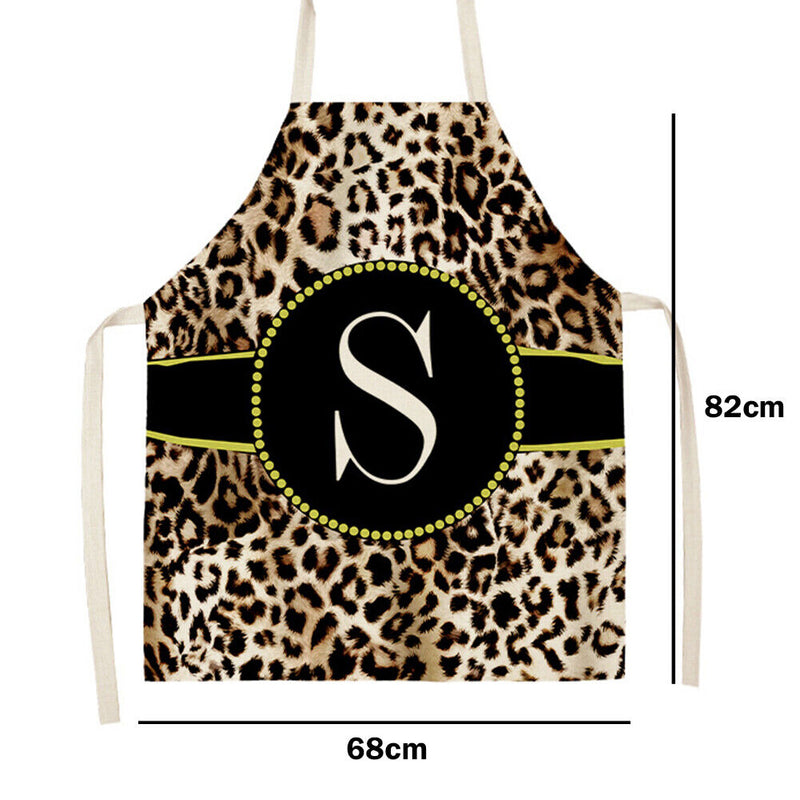 Leopard S Printed Linen Apron Waterproof Kitchen Cooking Bibs (82X68CM)
