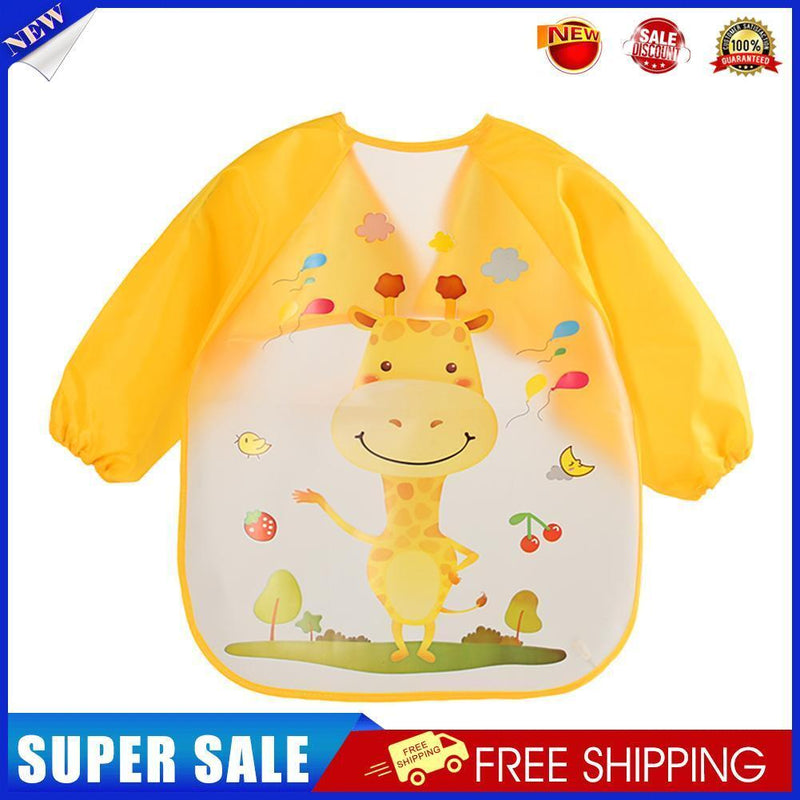 Cartoon Waterproof Unisex Baby Feeding Long Sleeve Art Apron Animal Bibs(F)