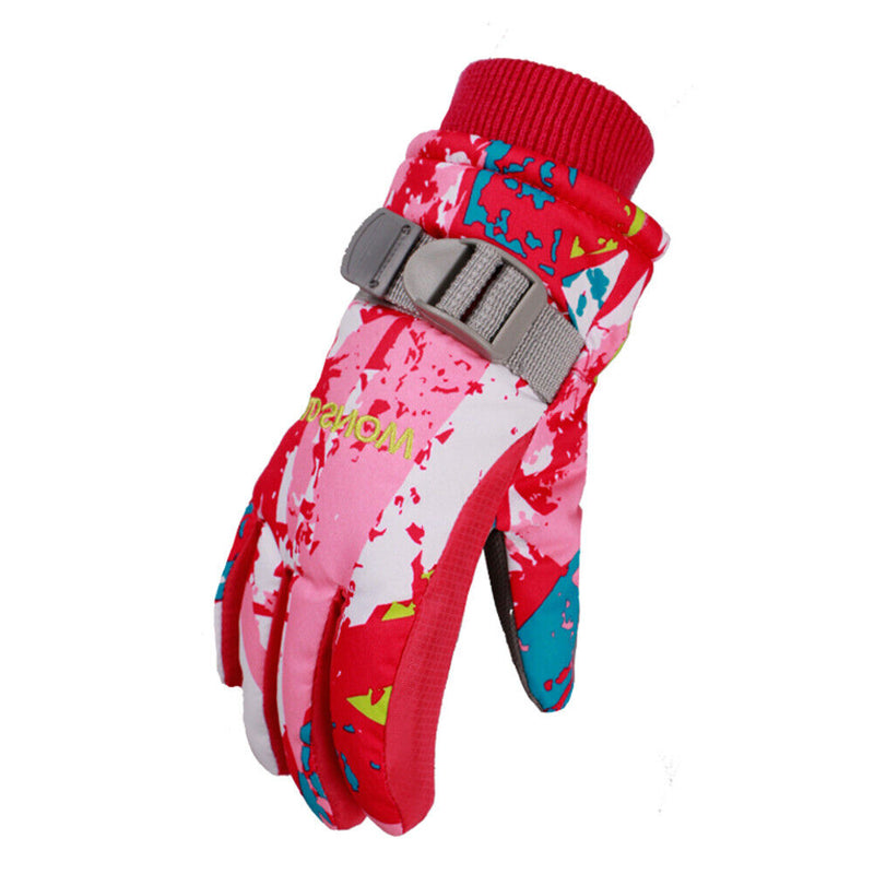 2pcs Children Winter Warm Waterproof Non-slip Skiing Gloves (Rose Red)(M) Newly