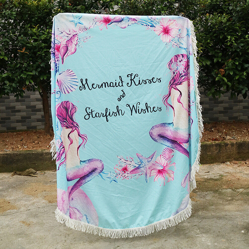 Flower Printed Beach Towel Round Tassel Ethnic Style Blanket Picnic Mat