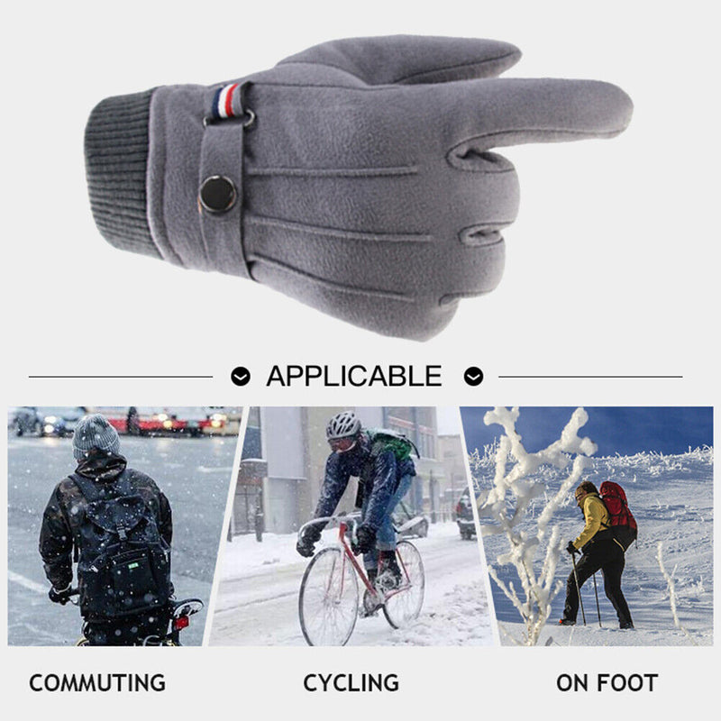 Men Touchscreen Cycling Gloves Full Finger Fleece Riding Mittens (Grey)