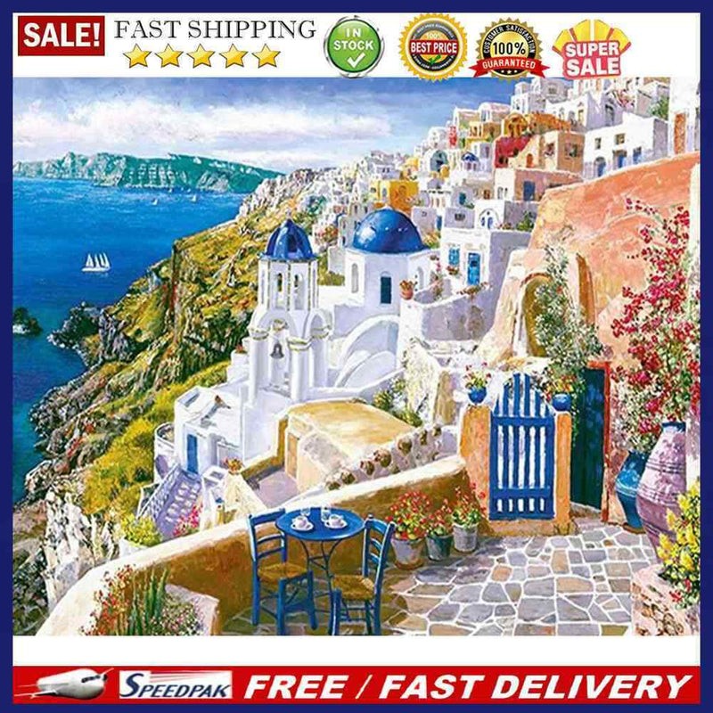 Painting By Numbers DIY Drawing Coastal Town Hand Painted Oil Canvas Kit Craf