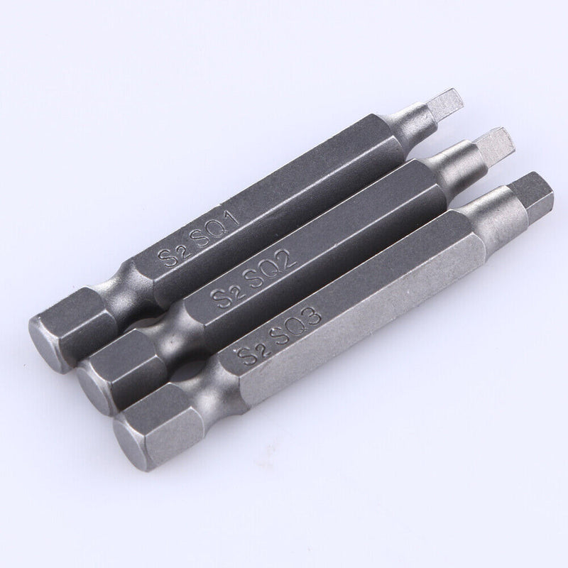 3pcs 50mm 1/4 Inch Metal Magnetic Square Head Screwdriver Bits Hand Tools