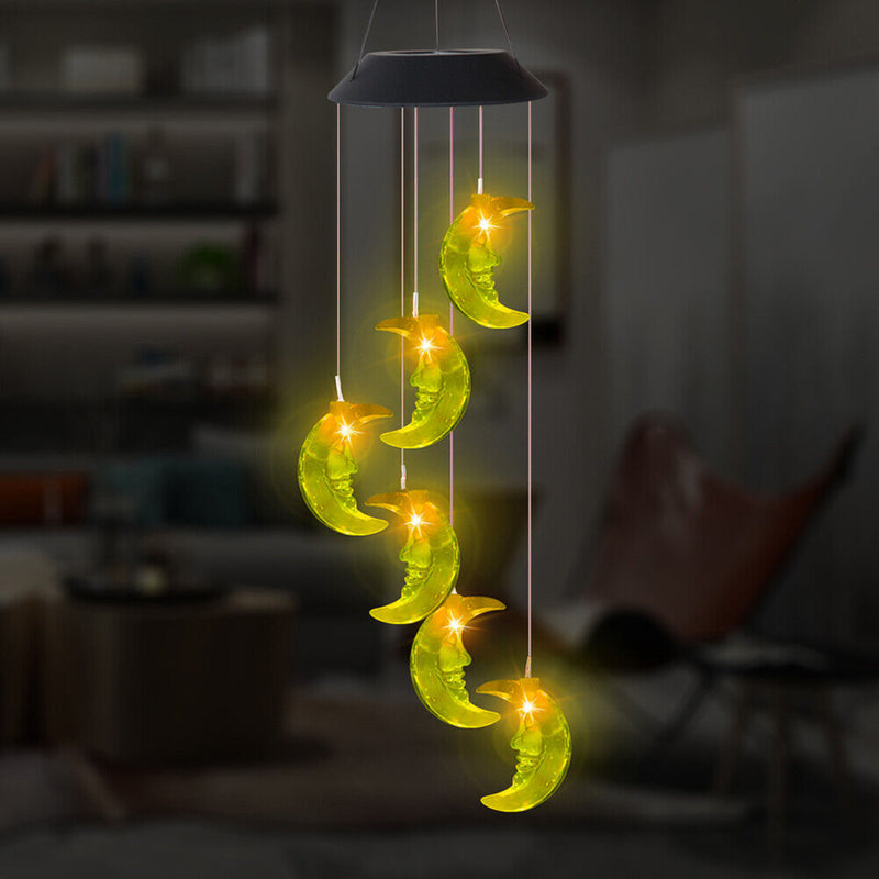 Solar Color Changing Wind Chime Lamps Star Moon Pendant Garden Light (B) Newly