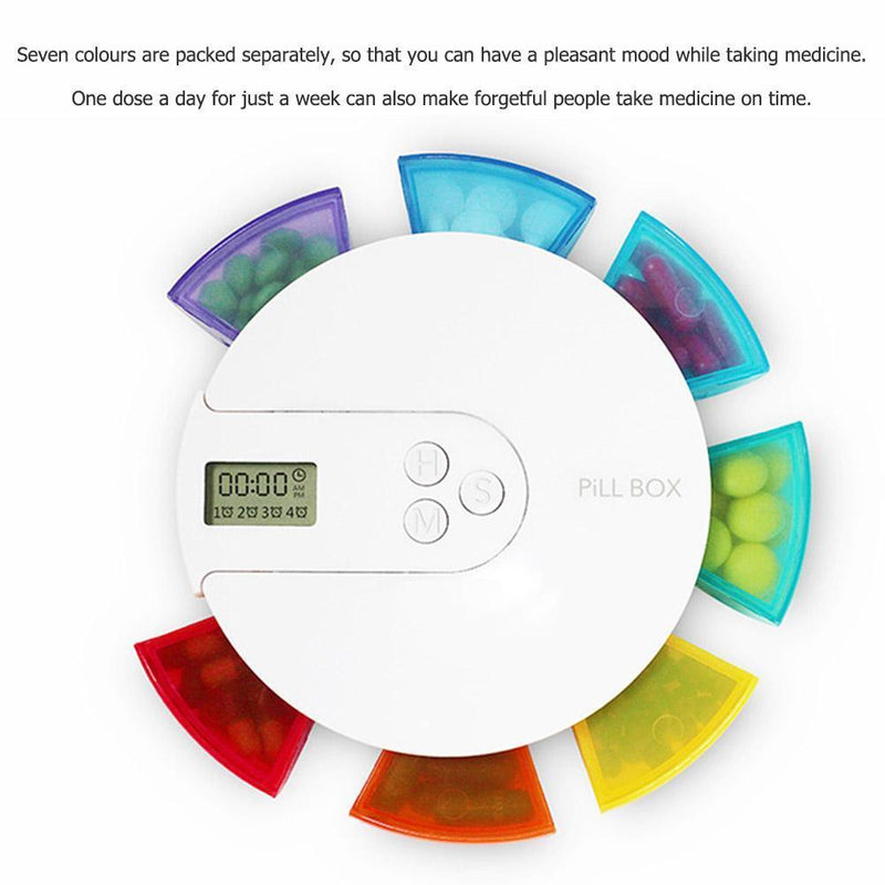 qiheiyipian 7 Grid Pill Box Alarm DIY Digital Organizer Medicine Timing Remembrance
