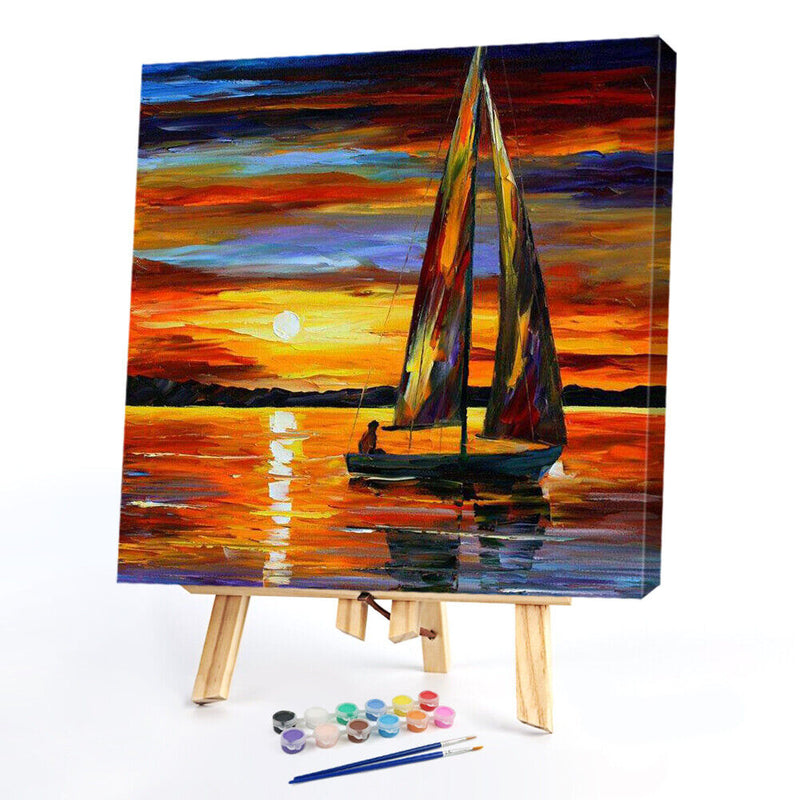 Sunset Sailboat Oil Paint By Numbers Kits Canvas Picture DIY Wall Art Craft
