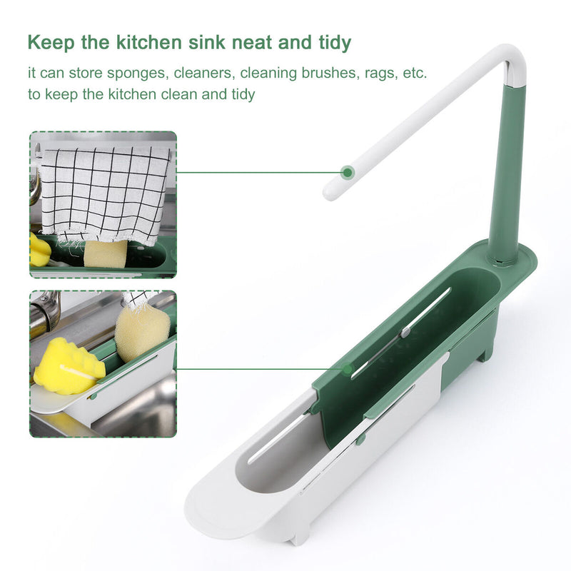Telescopic Sink Holder-Expandable Storage Drain Basket with Dish Cloth Hanger