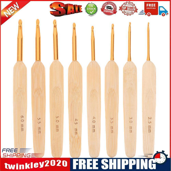 8pcs/set Bamboo Handle Crochet Hooks Craft Knitting Needles Sewing Tool Kit