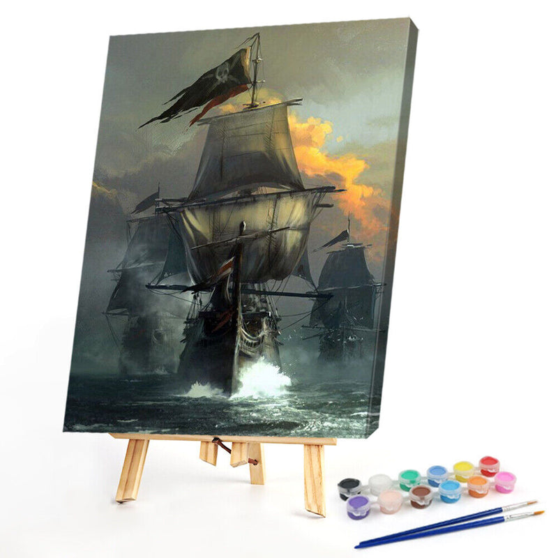 Hand Painted on Canvas DIY Sea Ship Oil Paint By Numbers Drawing Kit Ornaments