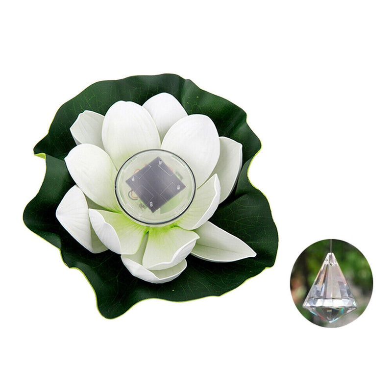 Lotus Solar Lights Flower Float Waterproof Outdoor Pond Pool Decor (White)