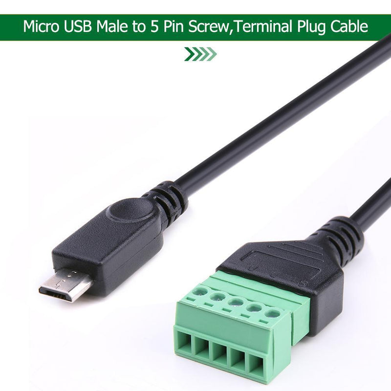Micro USB Male to 5 Pin Screw Connector w/30cm Shield Terminal Plug Cable