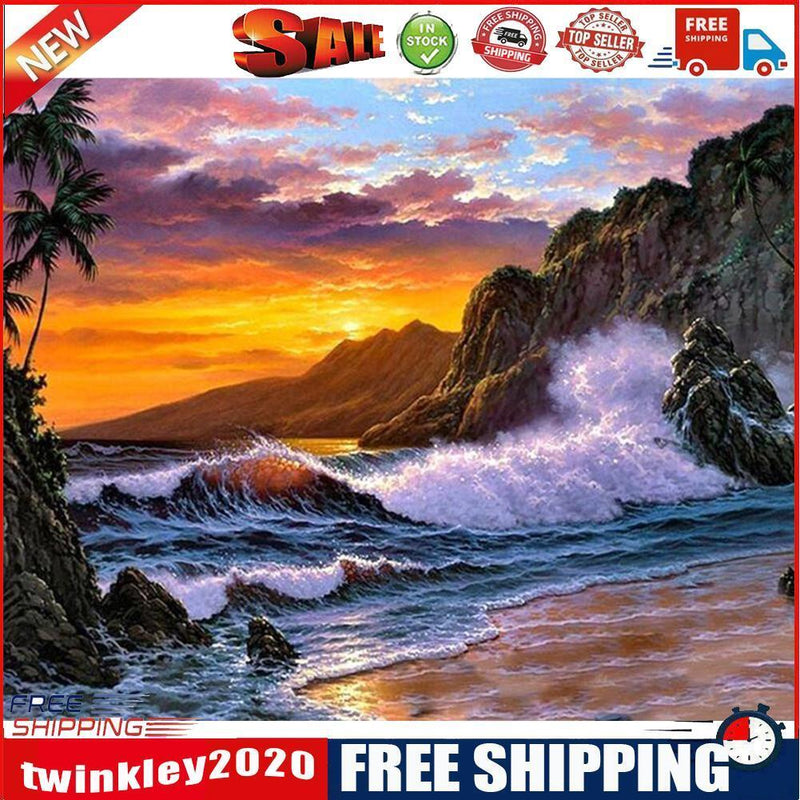 Painting By Numbers Kit DIY Seaside Sunset Canvas Oil Art Picture Craft